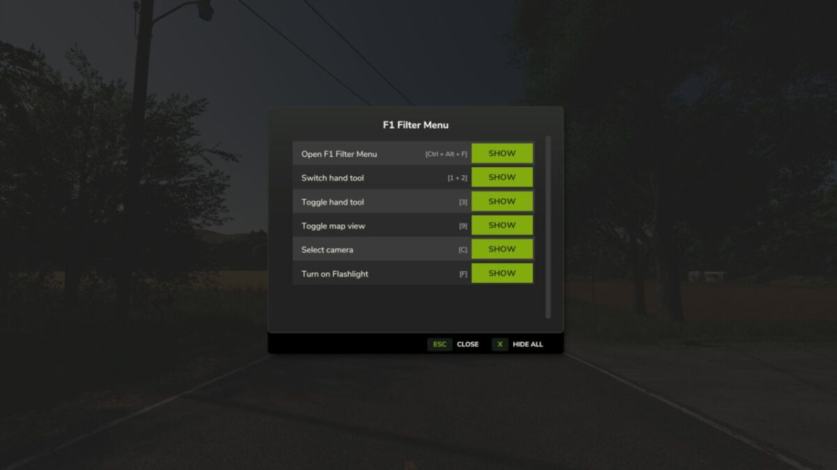 F1 Filter Menu v 1.0