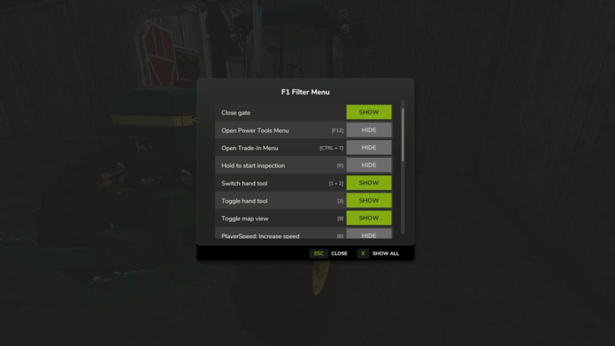 F1 Filter Menu v 1.0