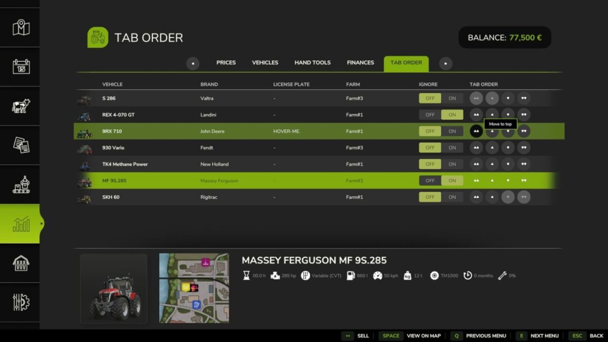 Vehicle Tab Sorting v 1.3
